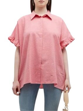Harshman Darcy Ruffle Blouse in Pink Rose Seersucker Size XS